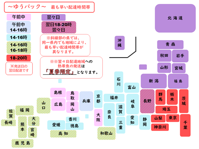 ゆうぱっく 配達地域と時間帯
