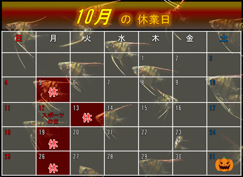 10月のカレンダー